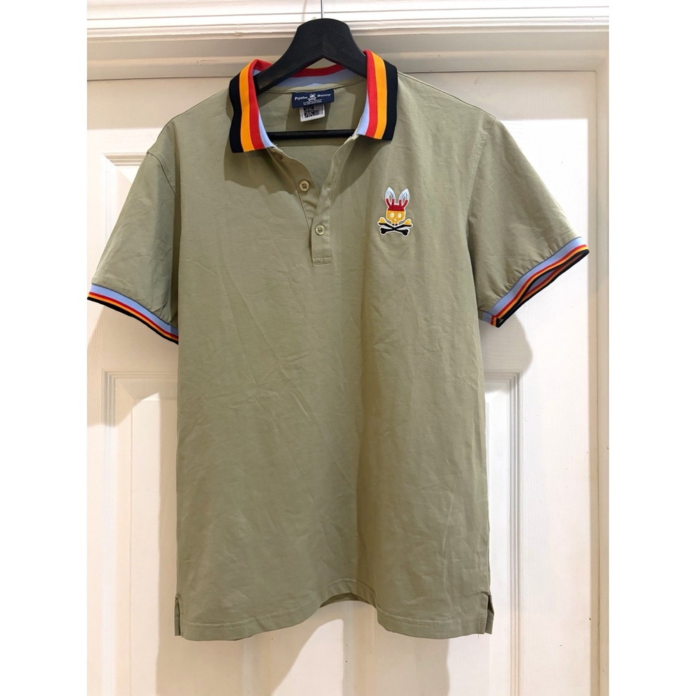 Psycho Bunny Men's Polo Shirt L Green Short Sleeve Embroidered Logo Golf